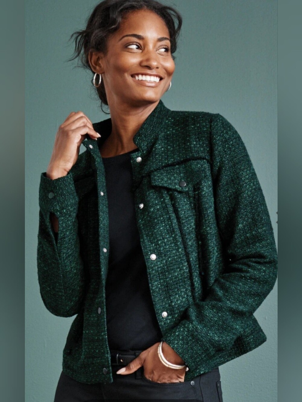 J.Jill Textured Tweed Snap Front Jacket Preppy Academia Career Office Business